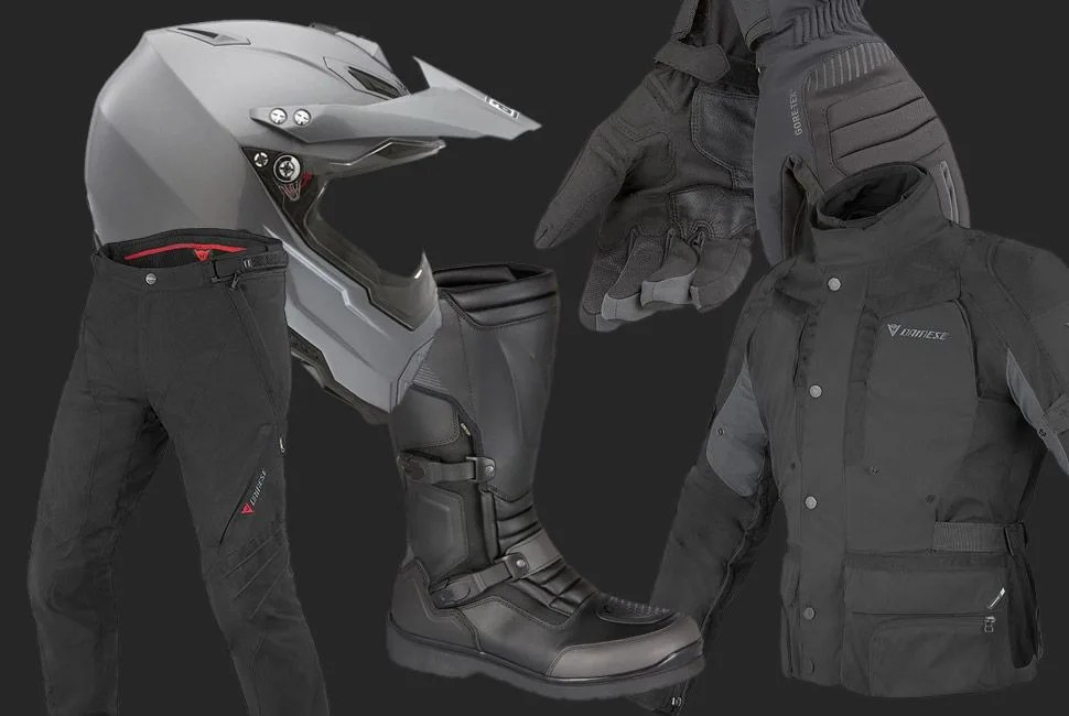 collage of black and gray motorcycle gear