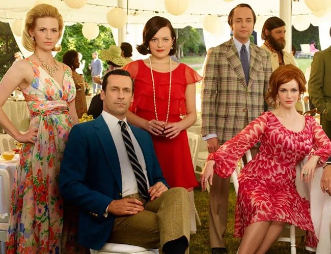 January Jones as Betty Francis, Jon Hamm as Don Draper, Elisabeth Moss as Peggy Olson, Vincent Kartheiser as Pete Campbell, Christina Hendricks as Joan Harris and John Slattery as Roger Sterling - Mad Men _ Season 7B, Gallery _ Photo Credit: Frank Ockenfels 3/AMC