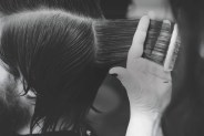 black and white photo of a haircut