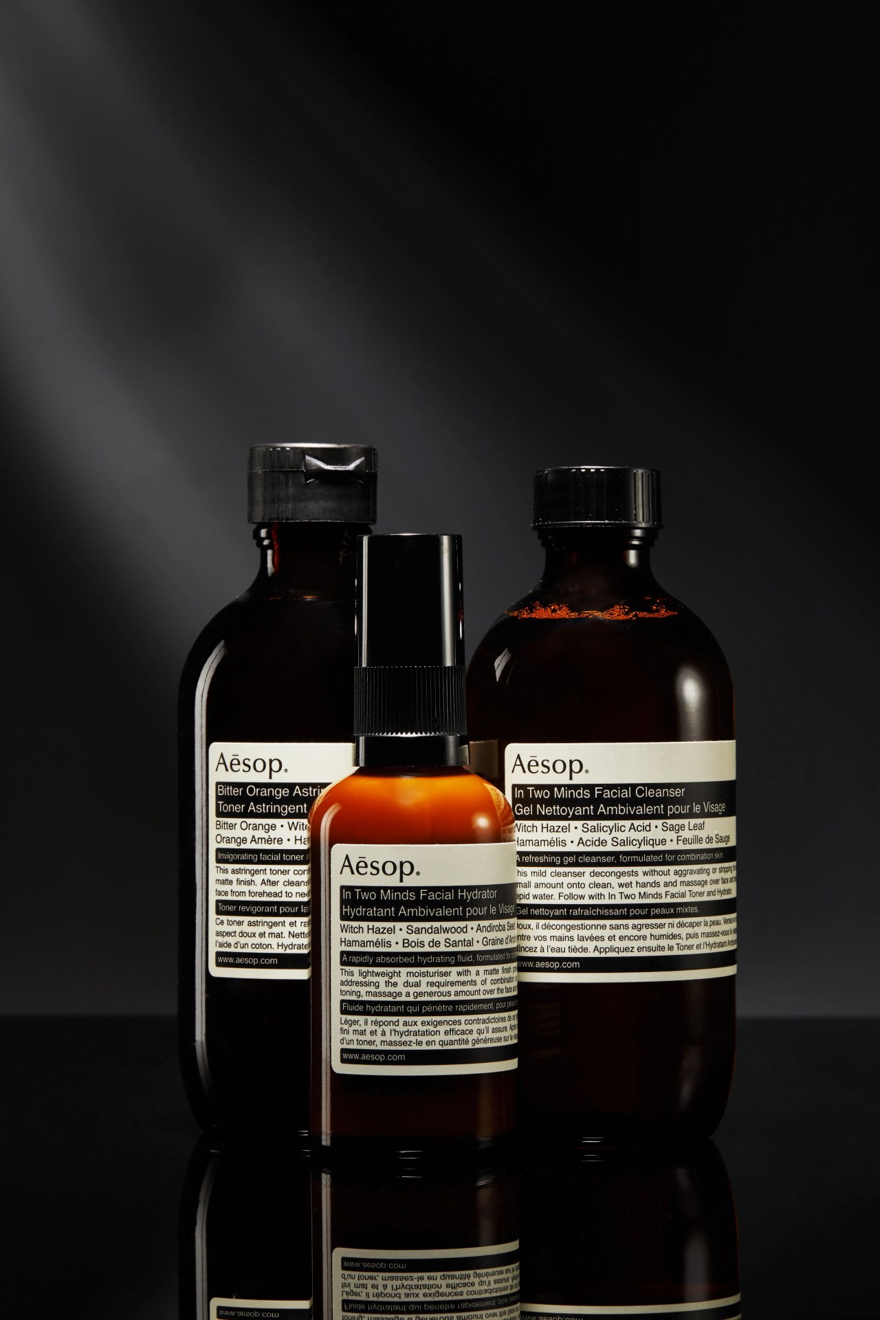 bottles of aesop grooming products