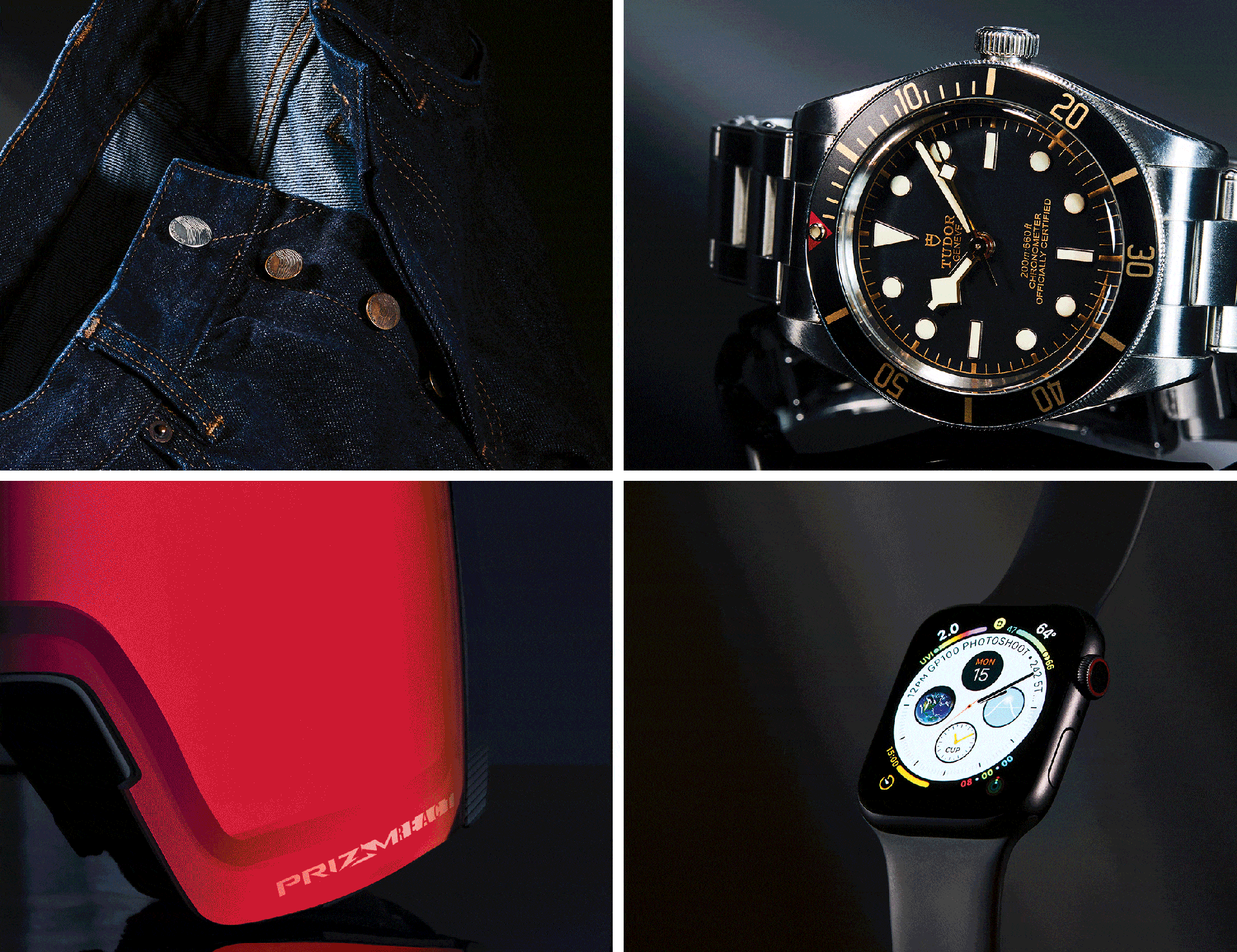 collage rotating through images of oakley goggles, a lincoln car, aesop grooming products and more