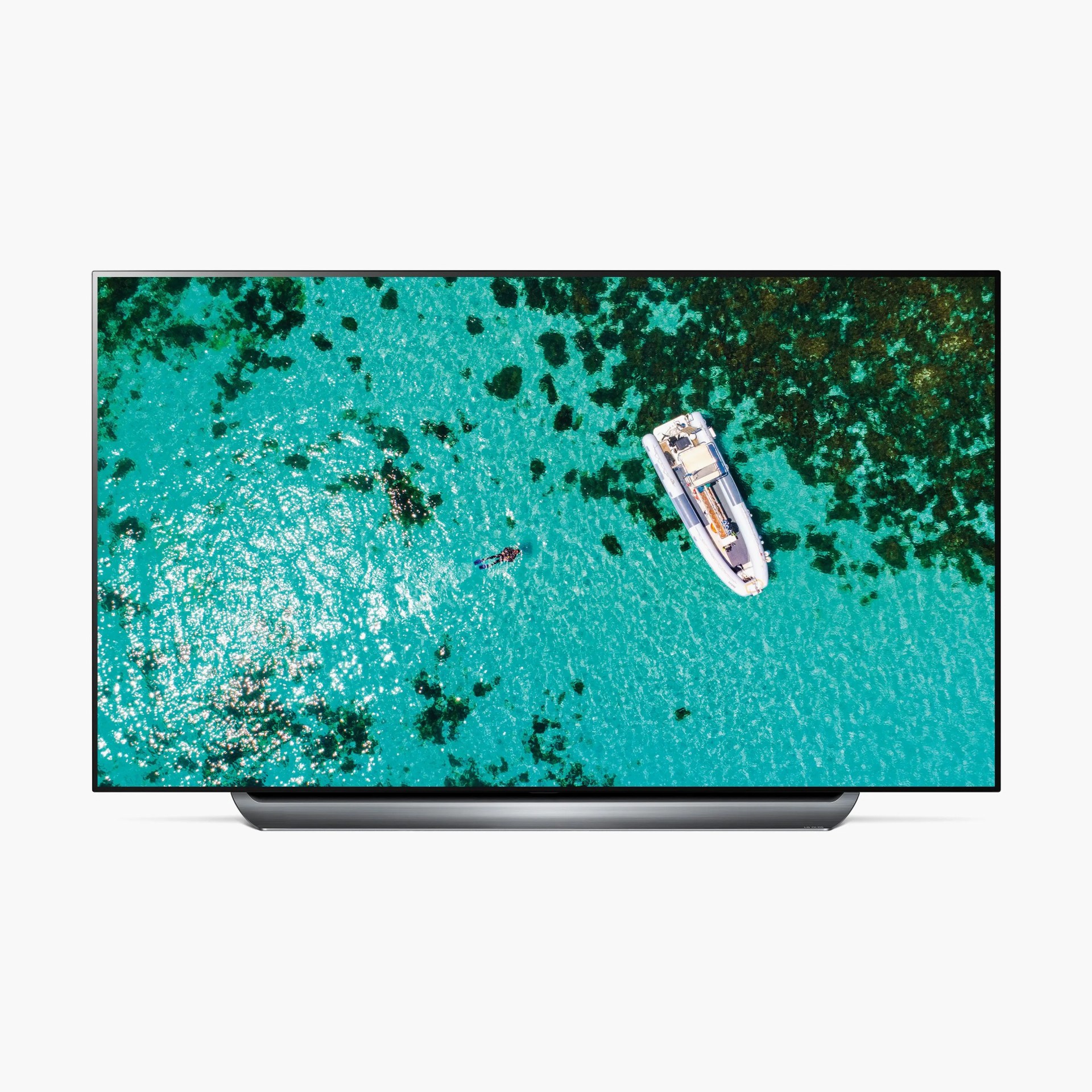 lg television with a boat displayed on its screen