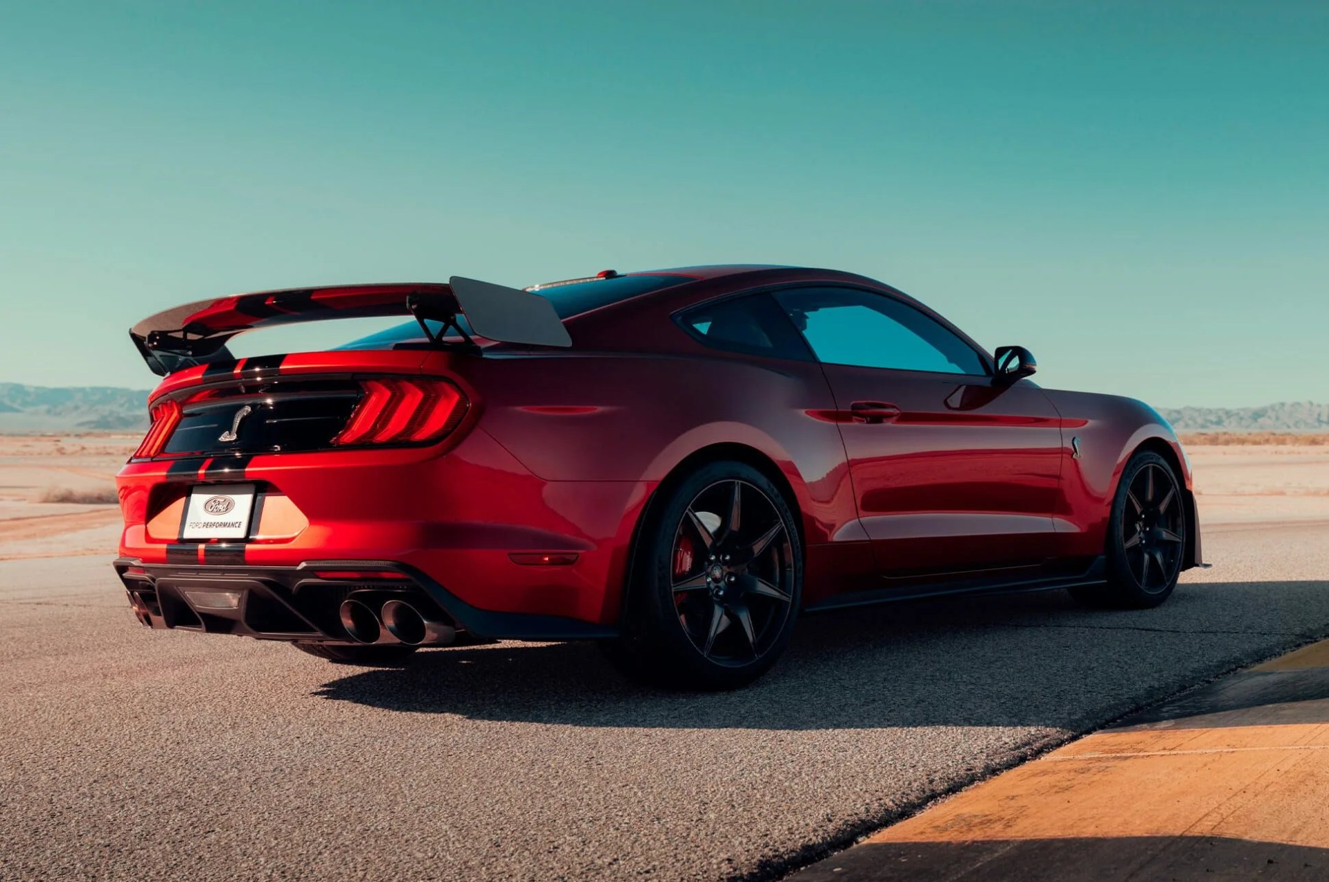 ford mustang gt500 on a desert highway