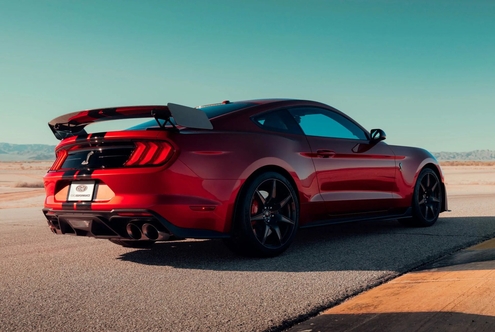 ford mustang gt500 on a desert highway