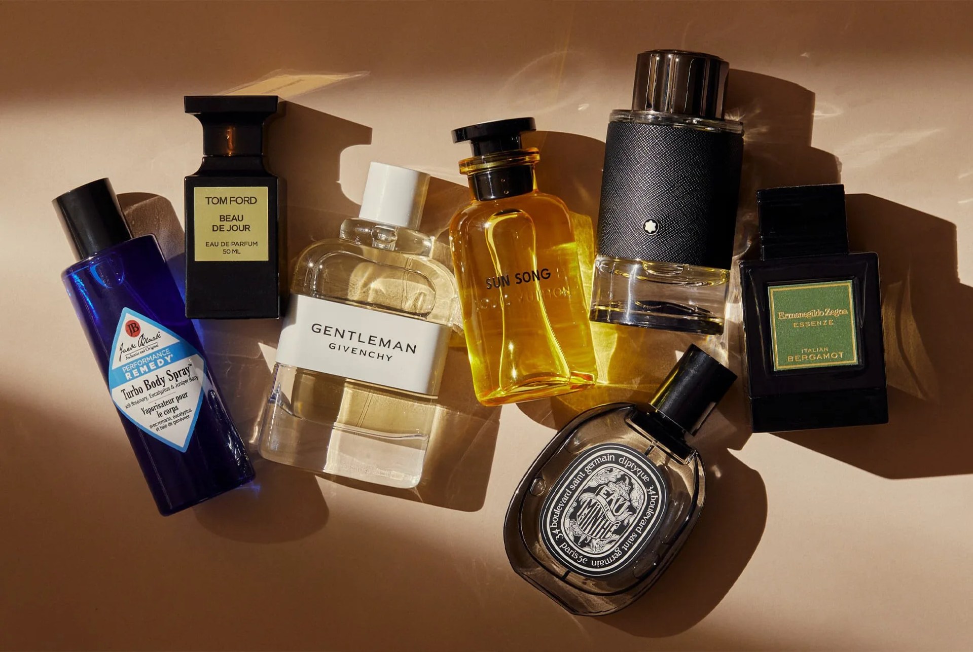 seven bottles of a cologne