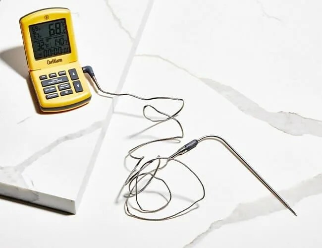 meat thermometer on marble countertop
