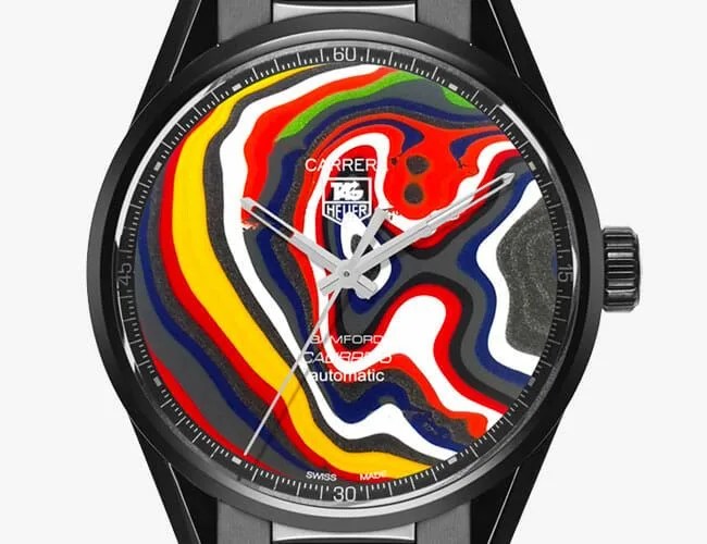TAG-Heuer-Bamford-Black-Badger-Fordite-Carrera-gear-patrol-lead-feature