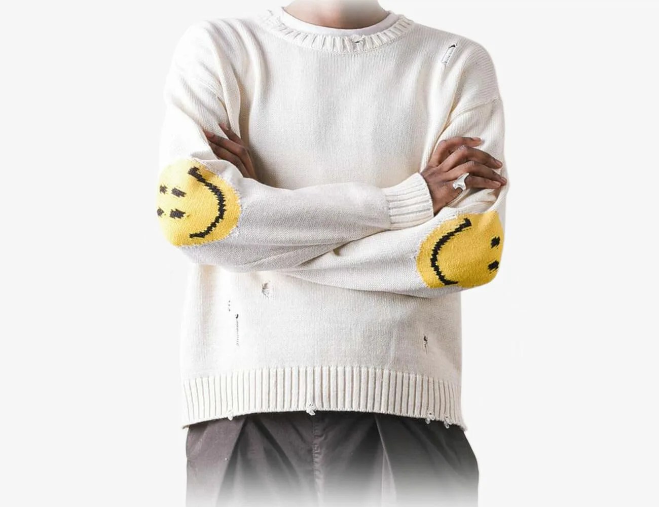 Kapital-5G-Cotton-Knit-SMILE-Patch-Crew-Sweater-gear-patrol