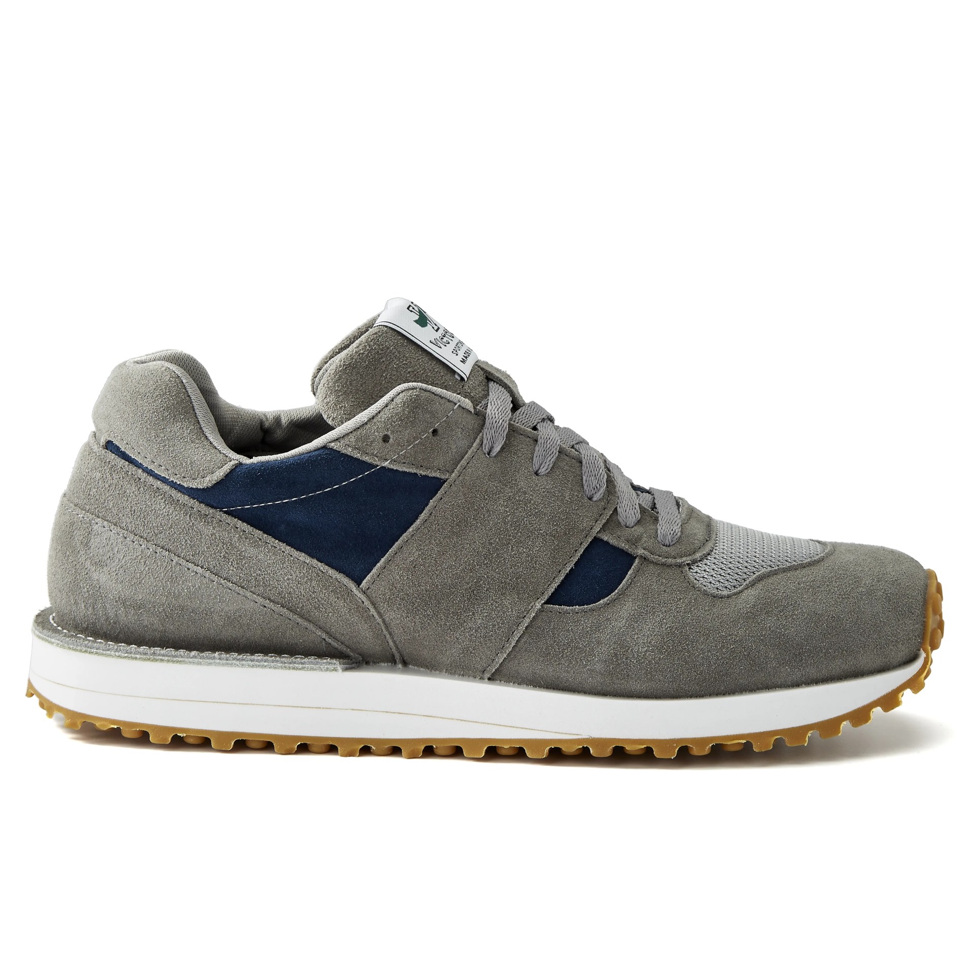 grey and navy suede running sneaker