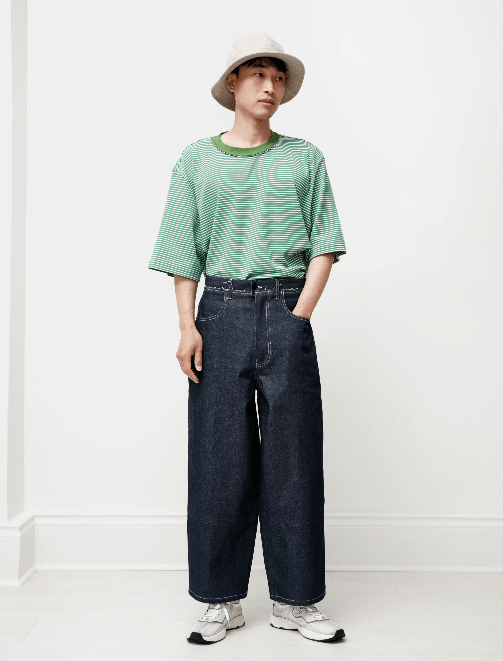 baggy denim jeans on model