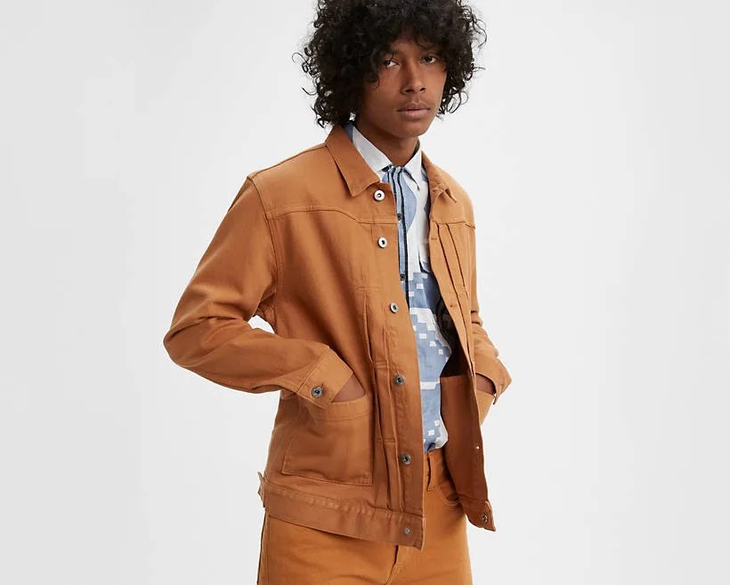 Cashew red color trucker jacket on a white background