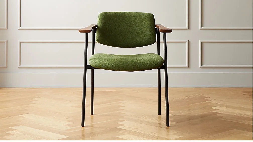 green seated arm chair with thin frame