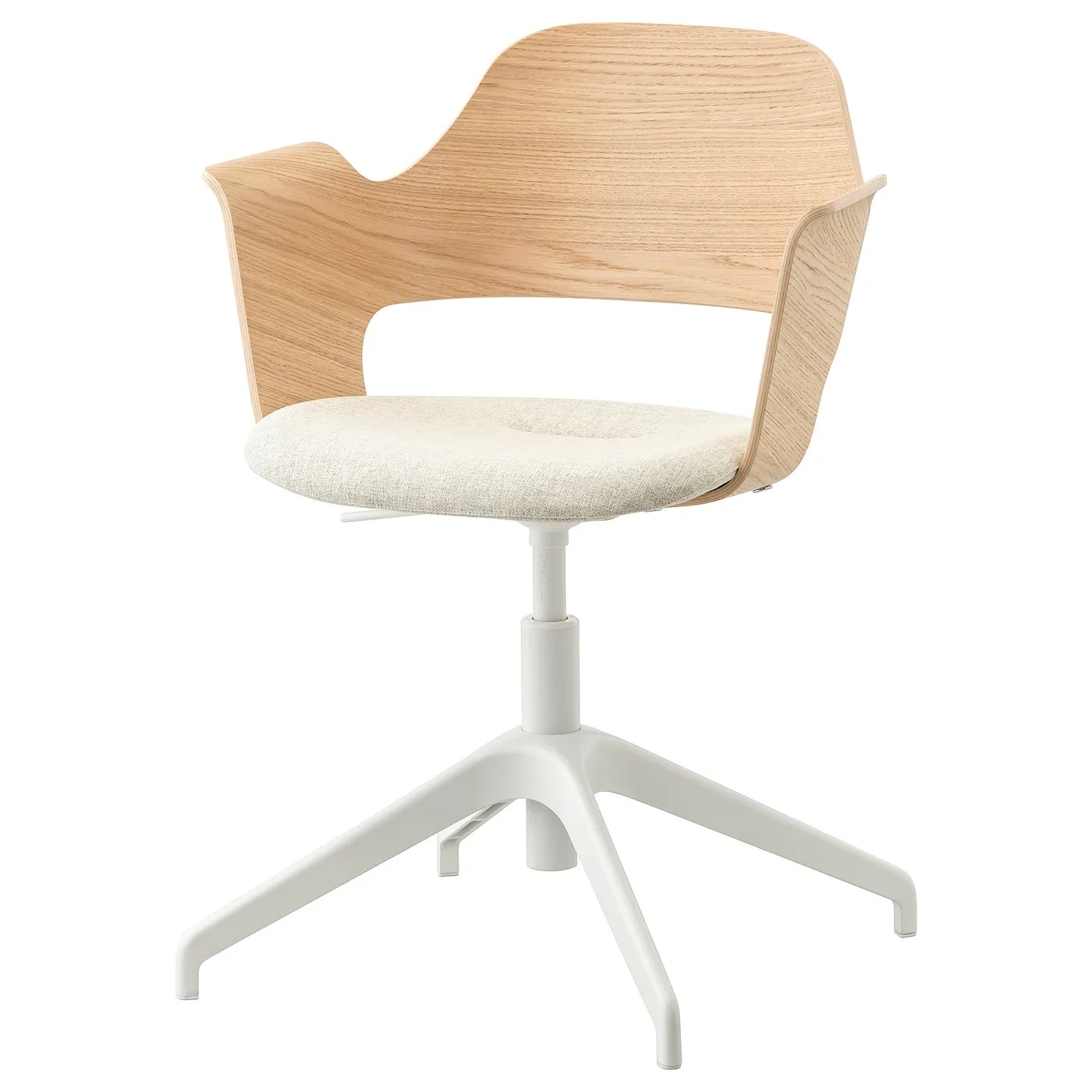 wood back white fabric seat chair