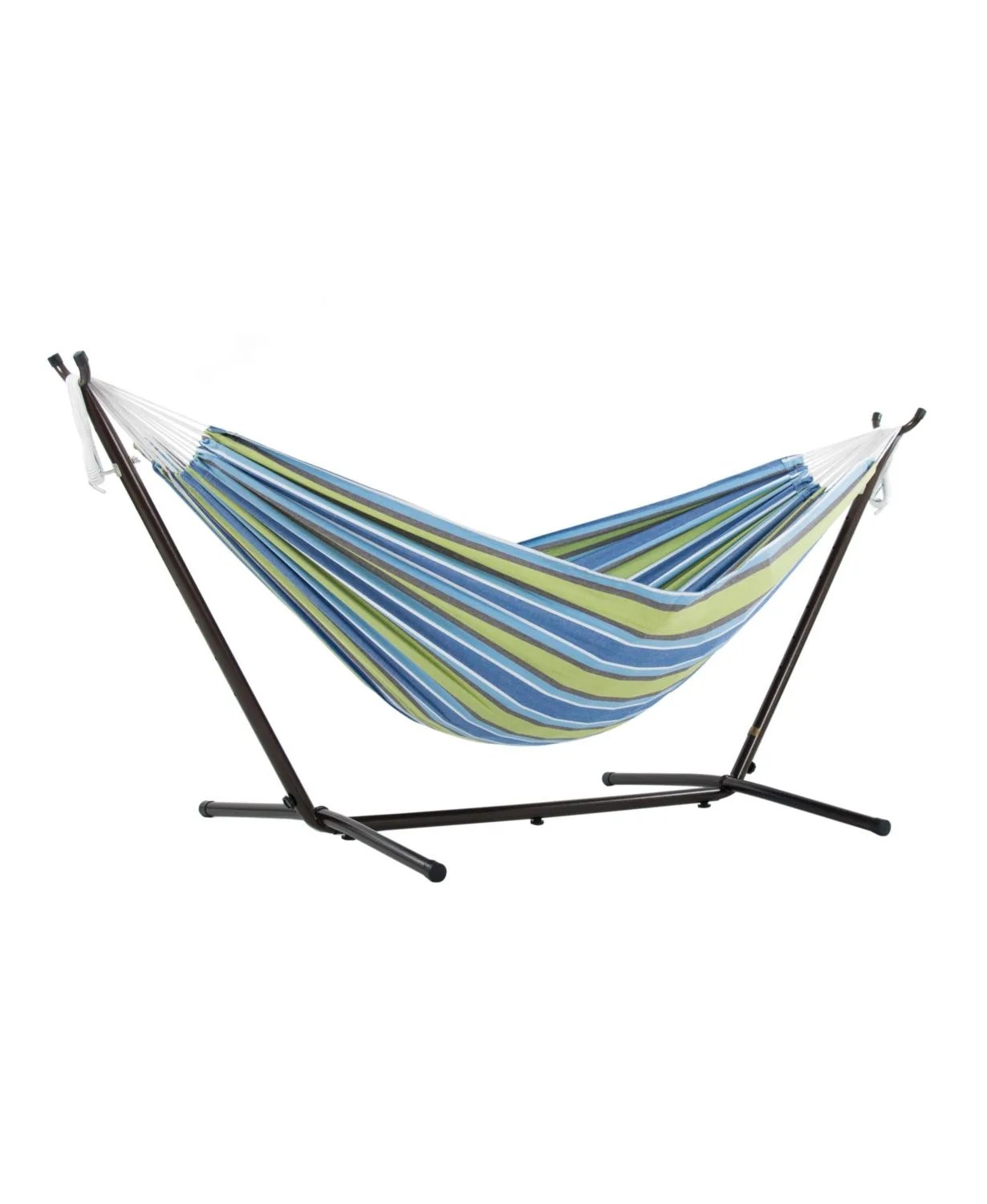 a multi colored hammock on a stand