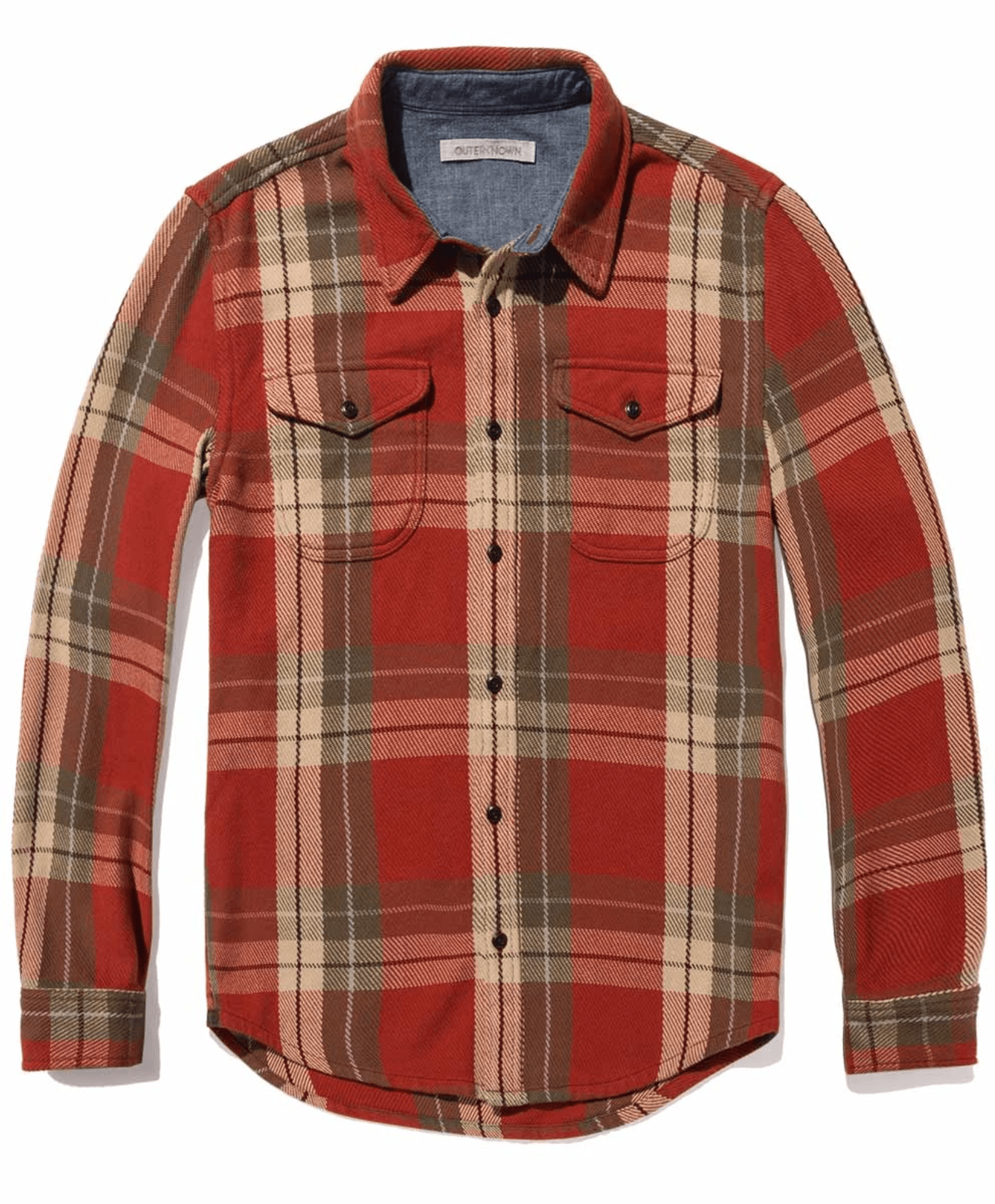 a red checkered flannel shirt on a white background