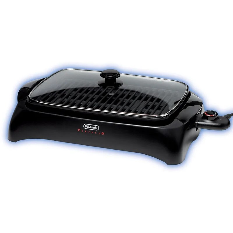 black indoor grill with glass cover