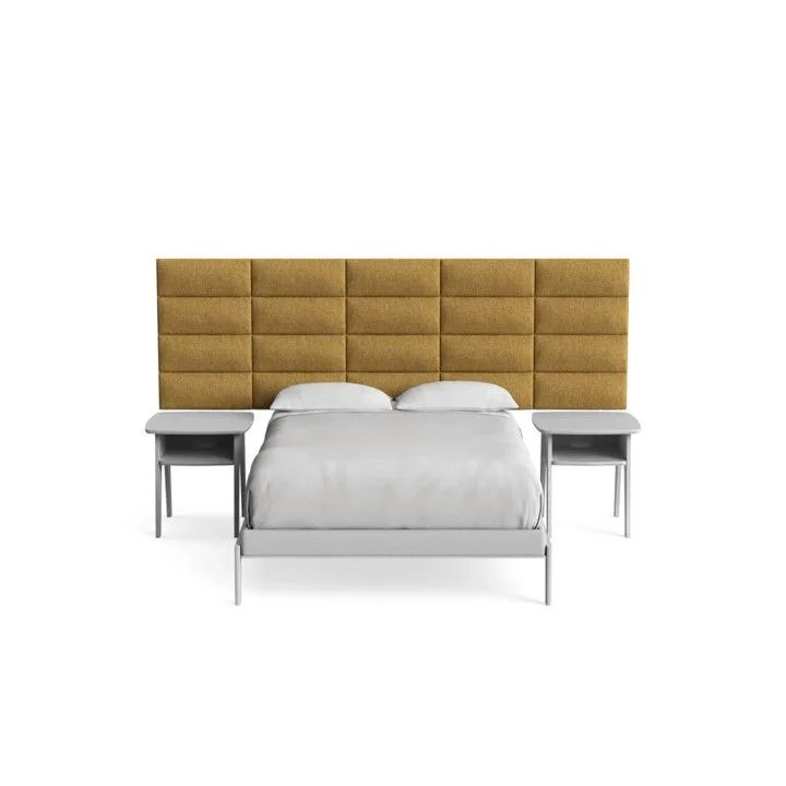 bed with modular rectangular headboard