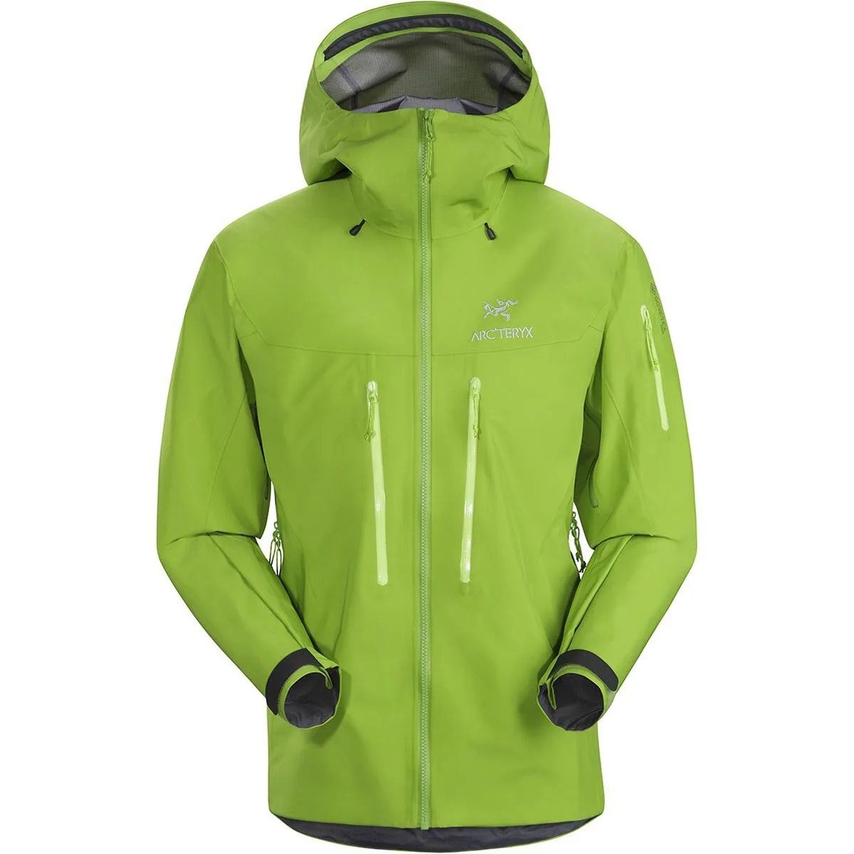 a zipped lime green technical jacket
