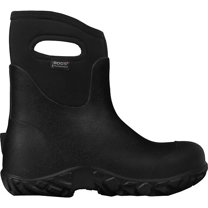 side view of a black rubber boot with a neoprene cuff