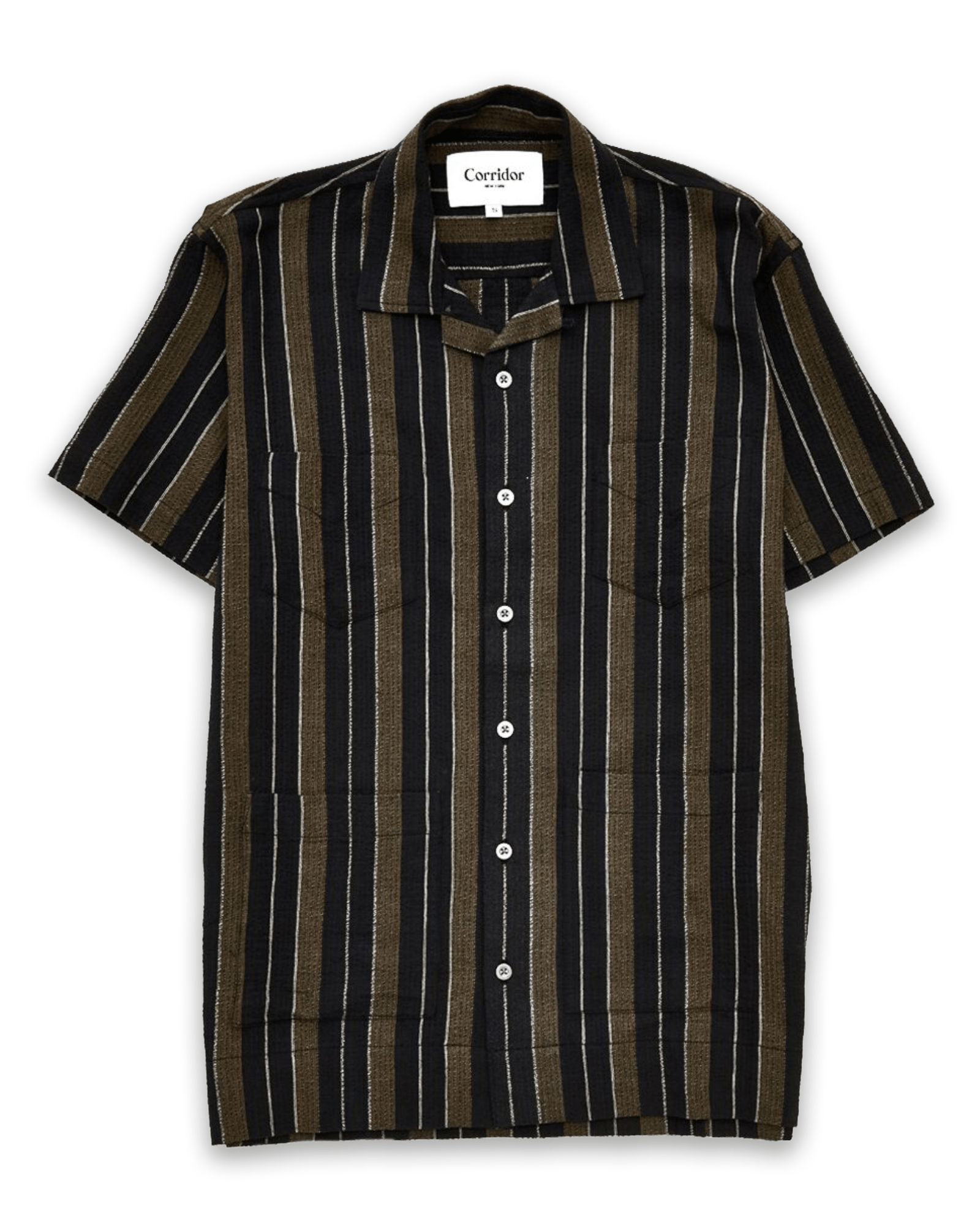 Black and Olive striped short sleeve woven shirt
