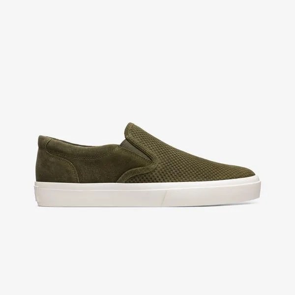 Olive Suede and White slip on sneaker
