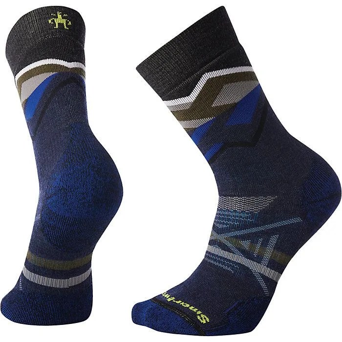 a pair of blue socks with a pattern