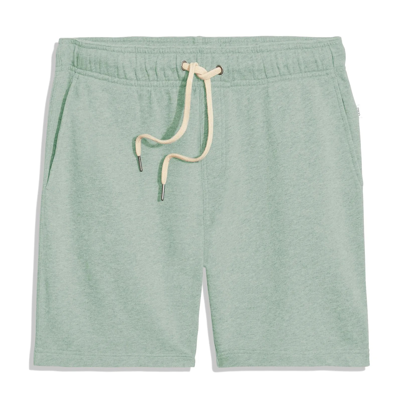 Gray sweatshorts on a gray background.