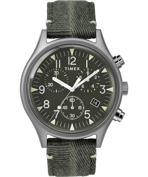 timex mk1 chronograph steel 42mm fabric strap watch