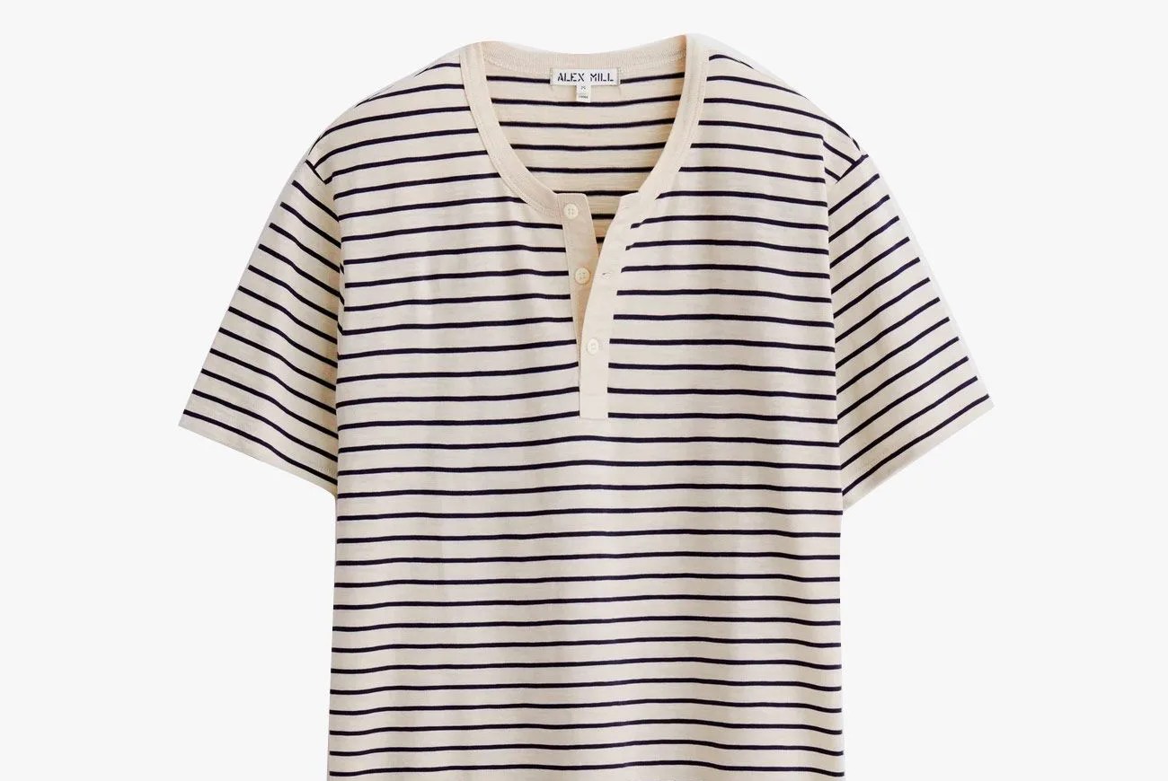 striped short sleeve henley shirt
