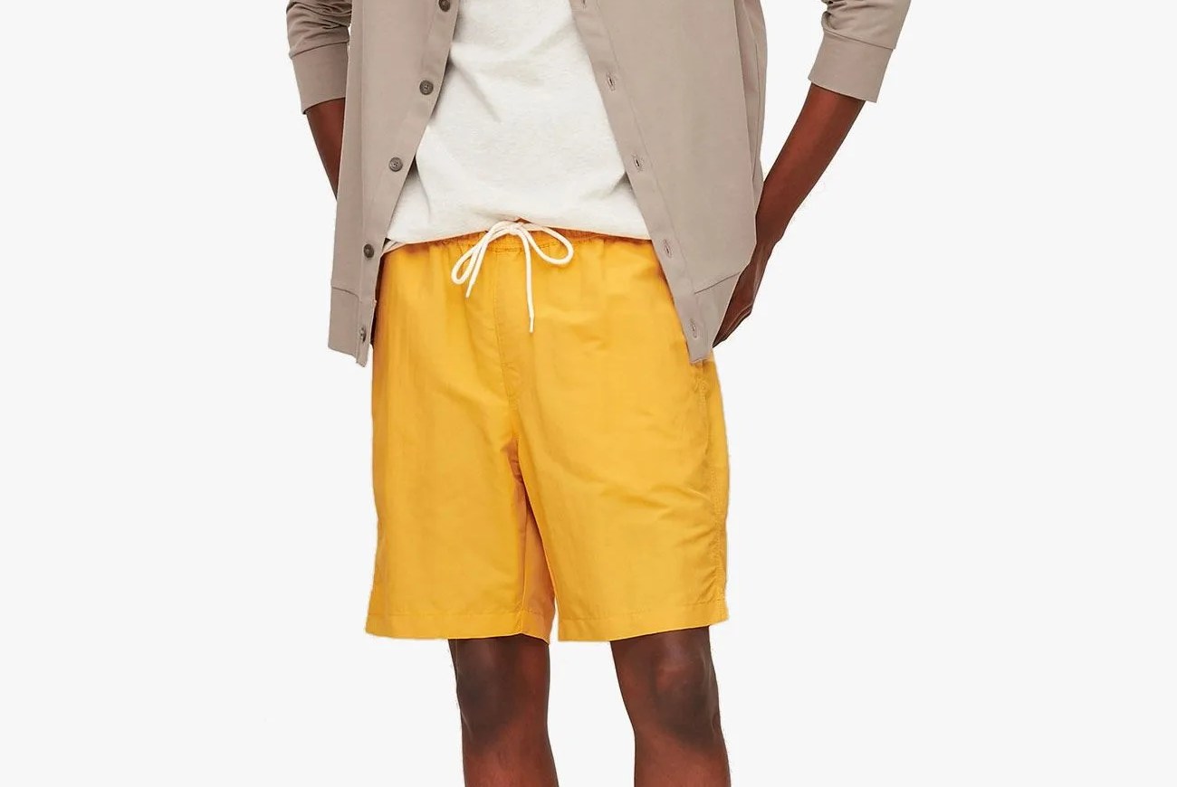 yellow shorts on model