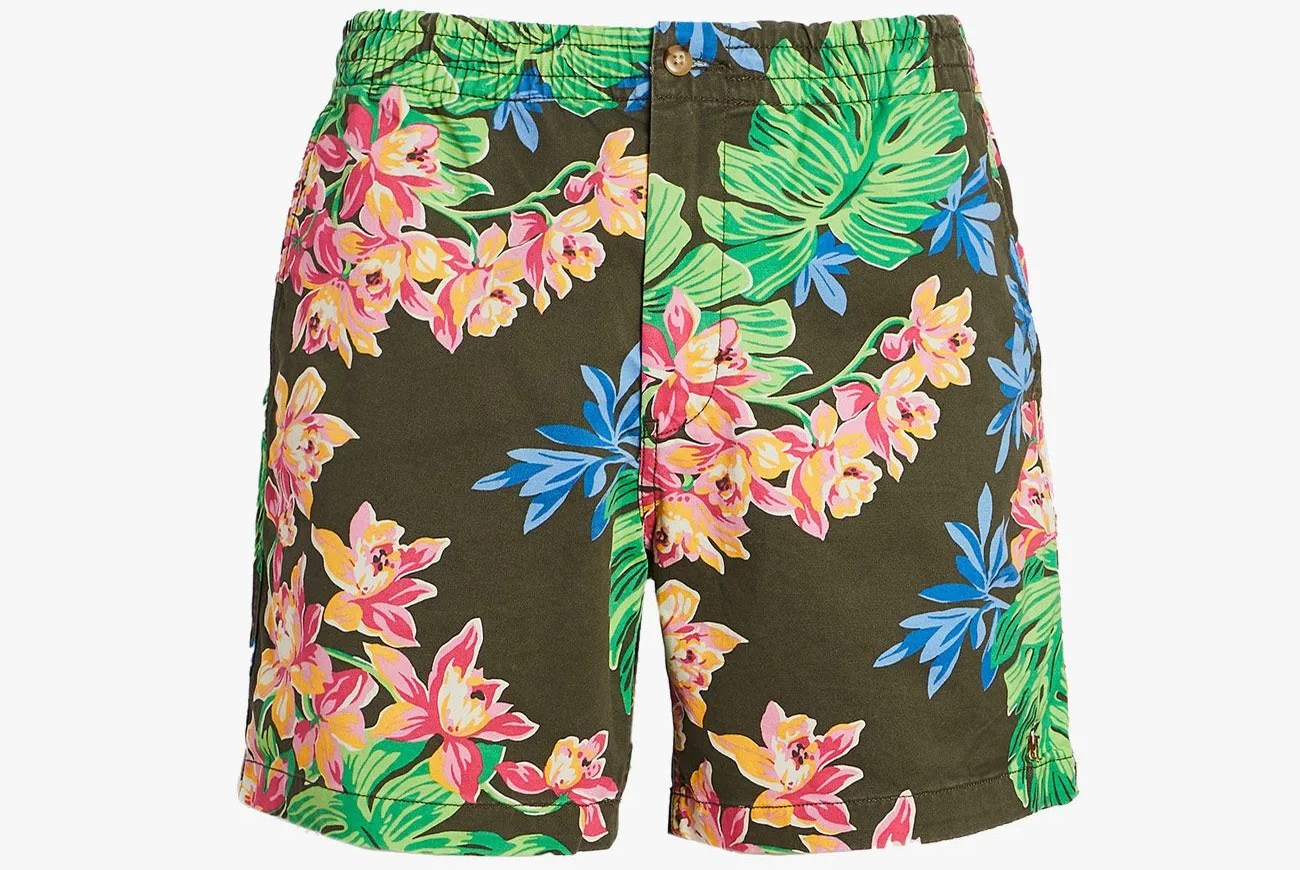 floral print shorts on blank background