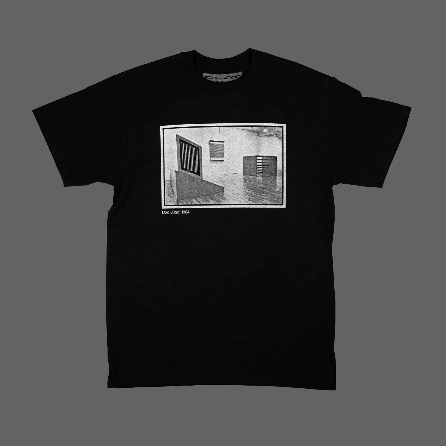 black t shirt with black and white graphic