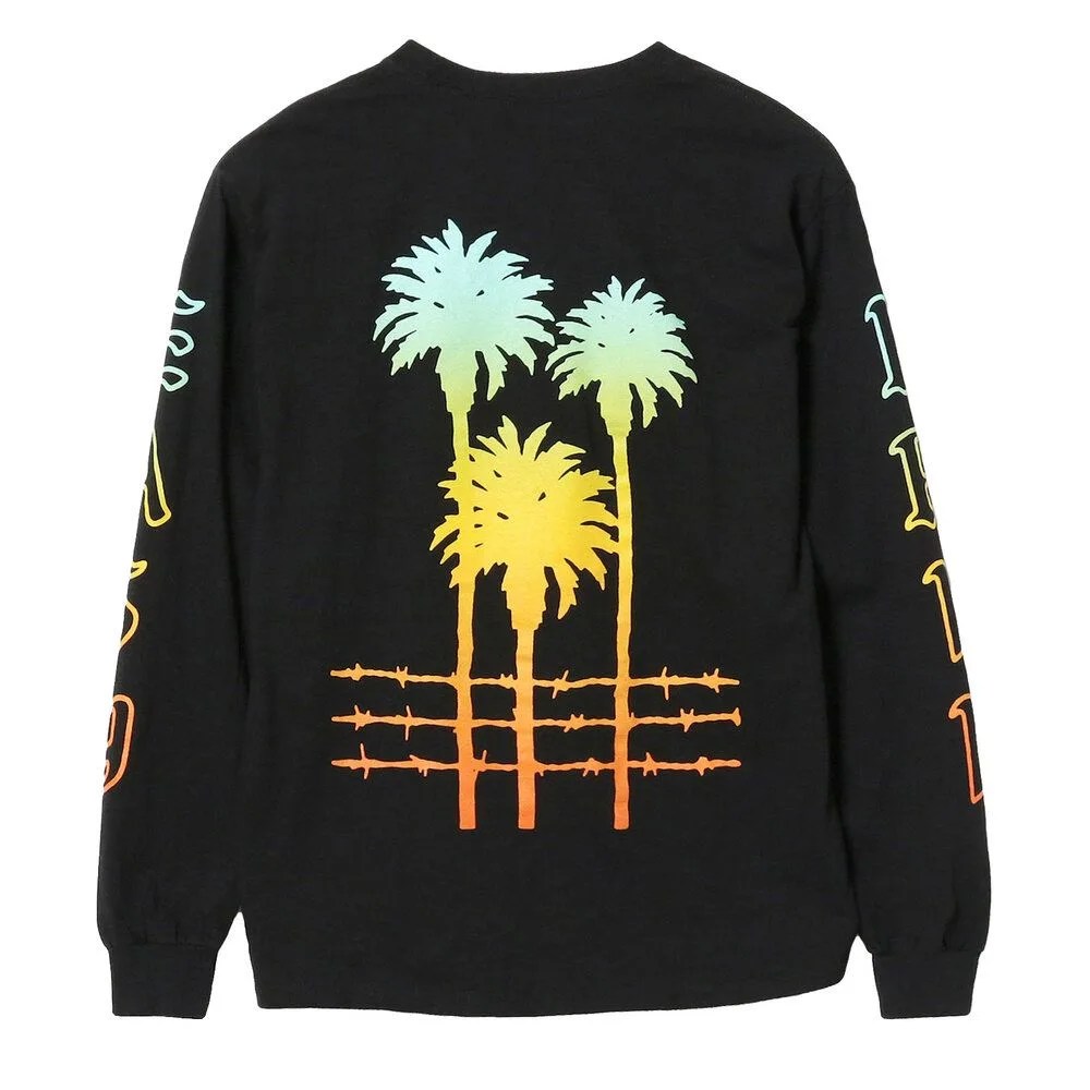 black sweatshirt with rainbow palm tree print