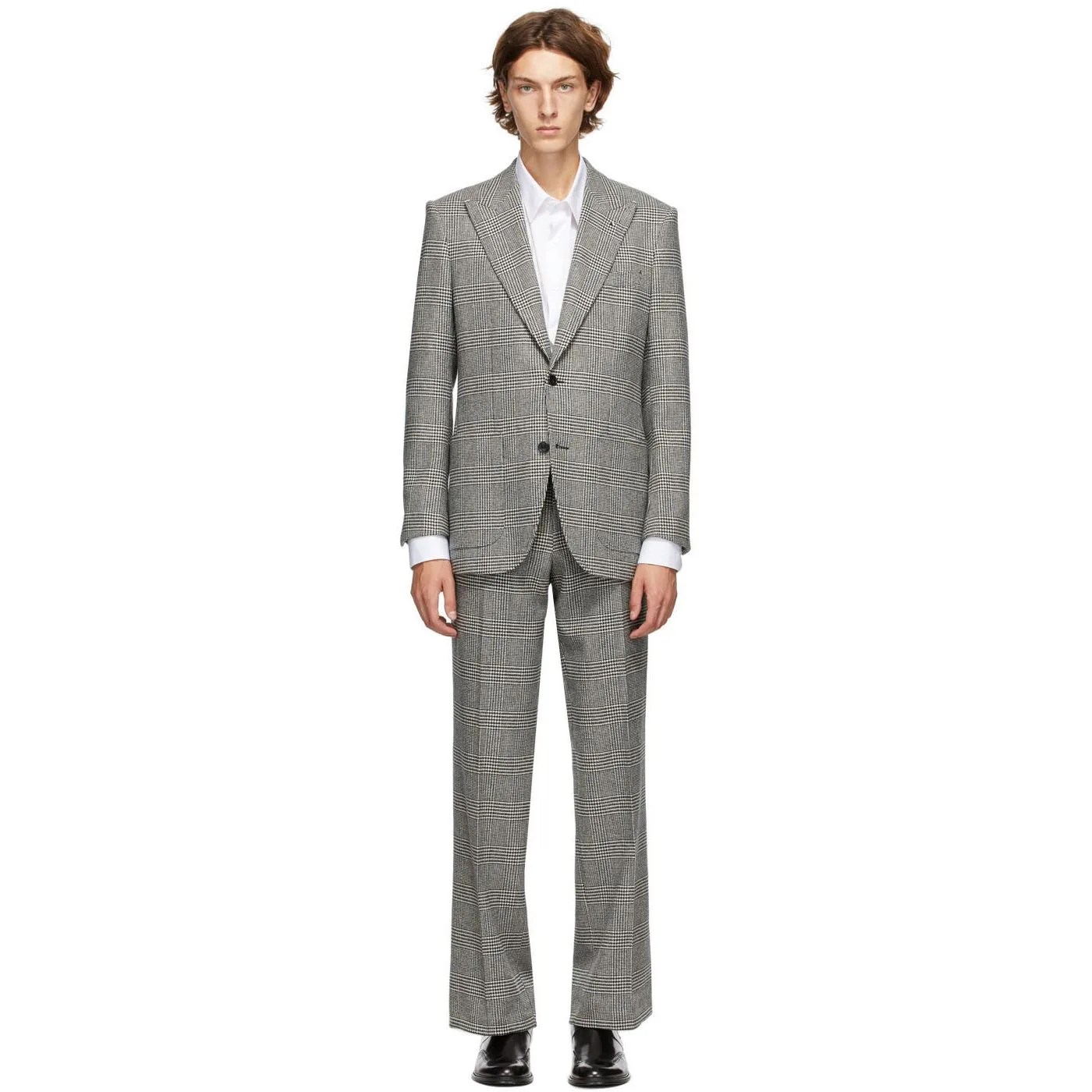 model wearing grey suit