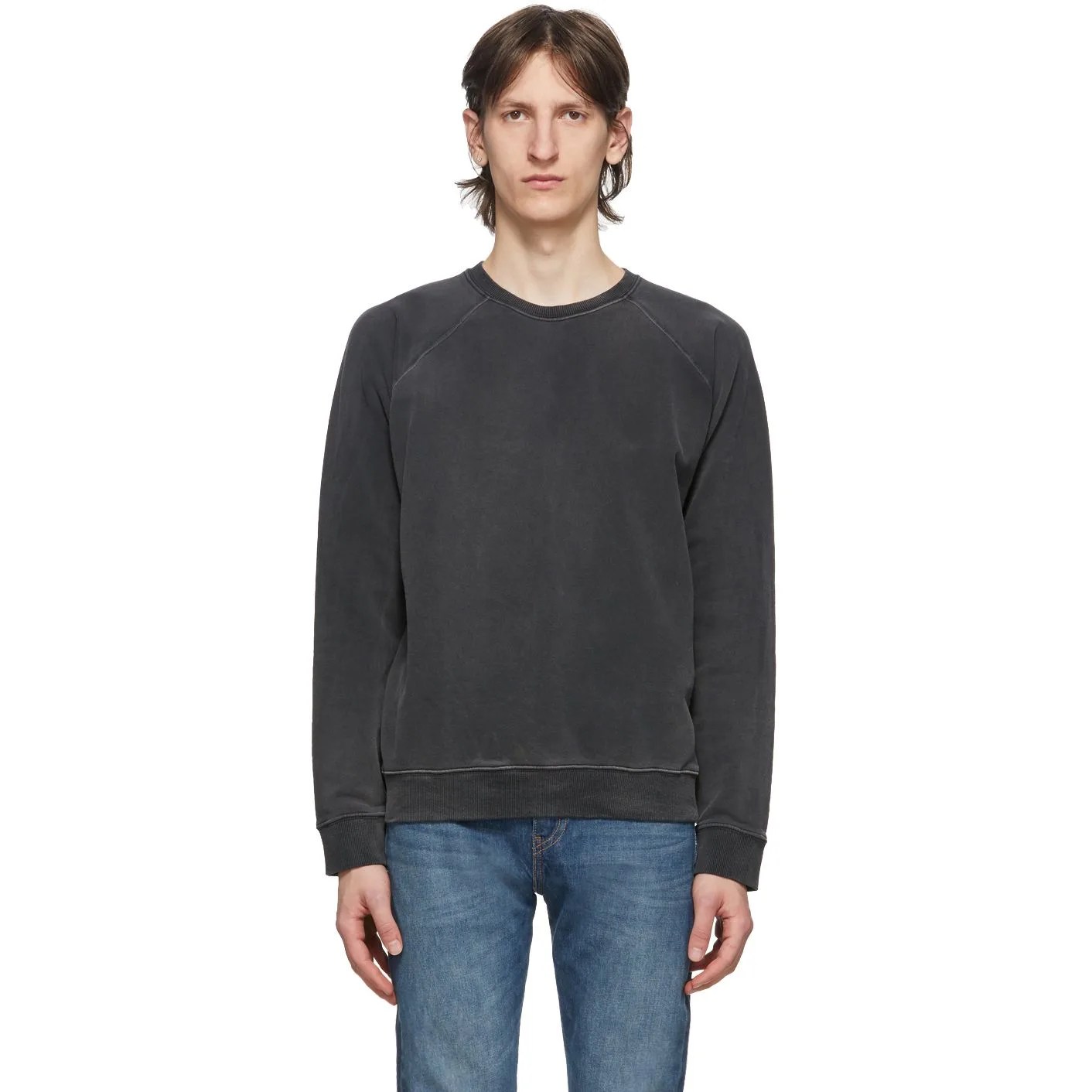 black sweatshirt on model
