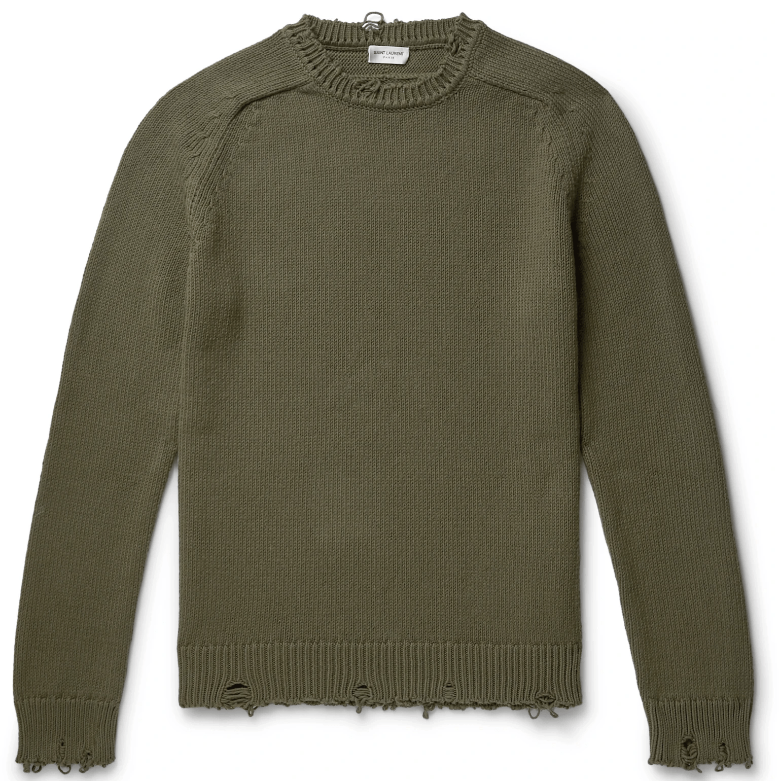 distressed green sweater