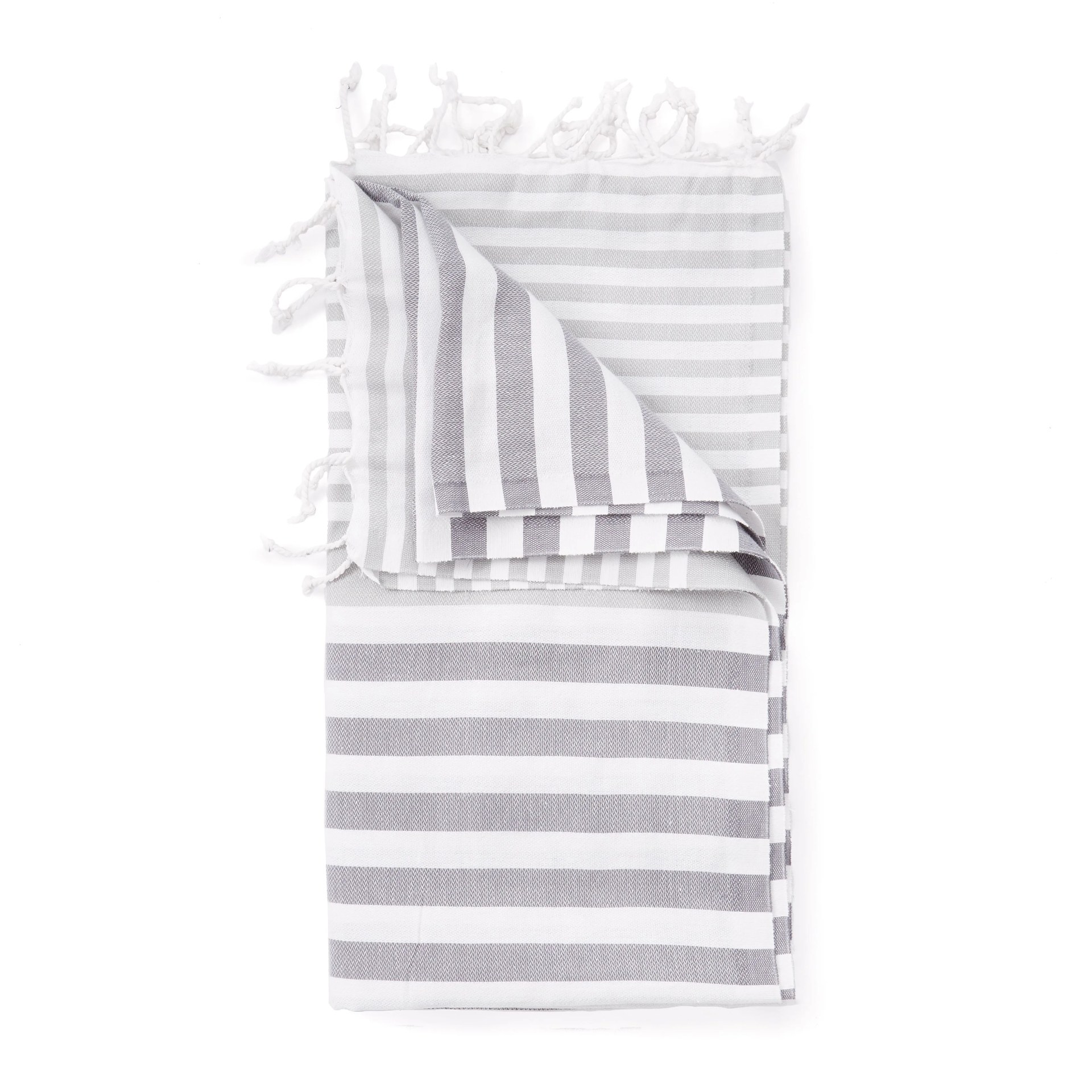grey and white striped towel