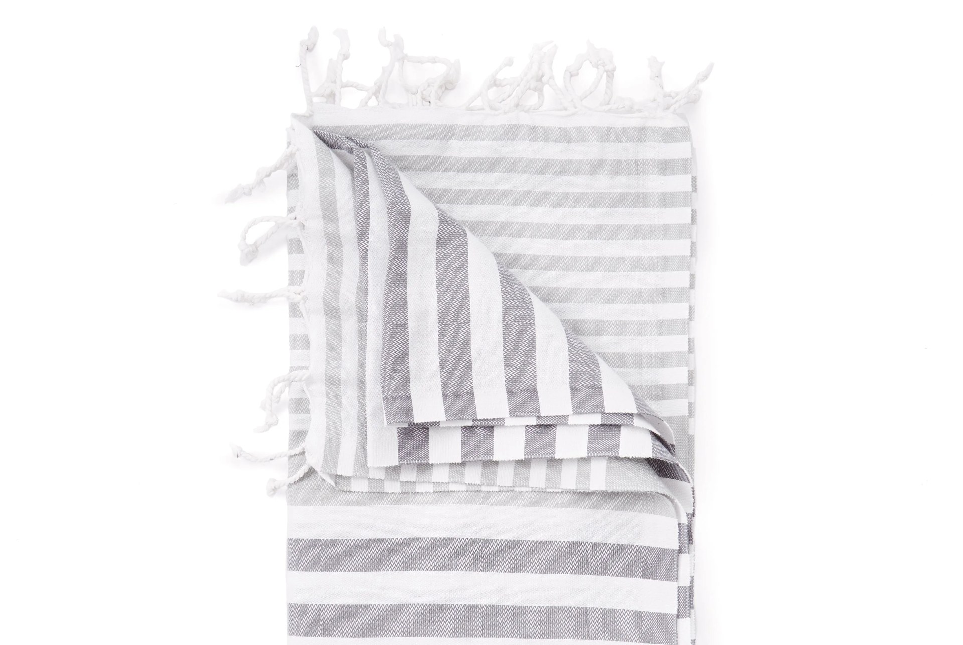 grey and white striped towel
