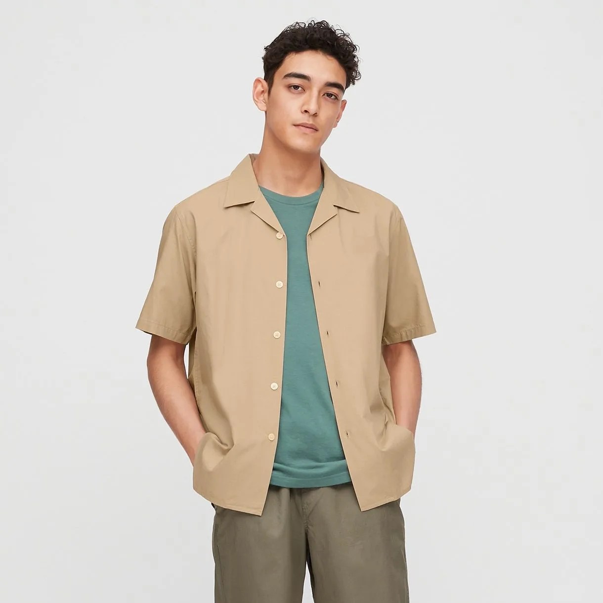 khaki shirt on model