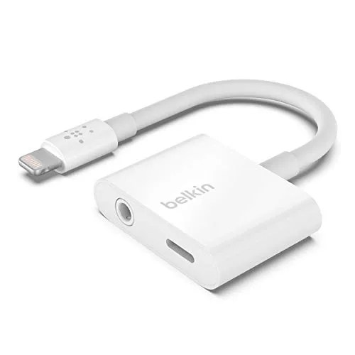 An audio and charging adapter on a white background.