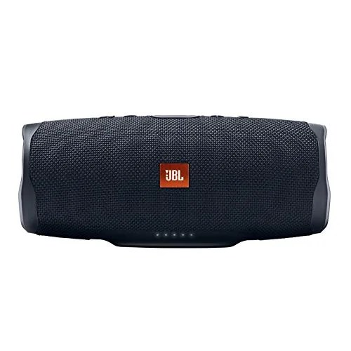 A black Bluetooth speaker on a white background.