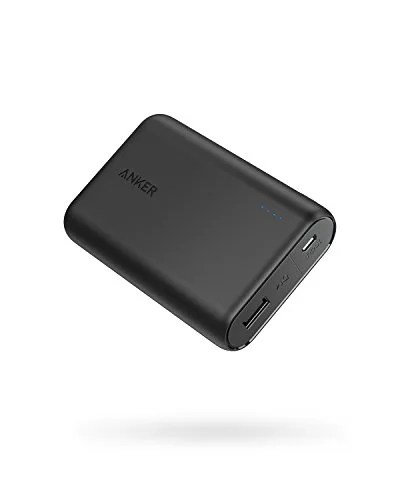 A black portable charger on a white background.