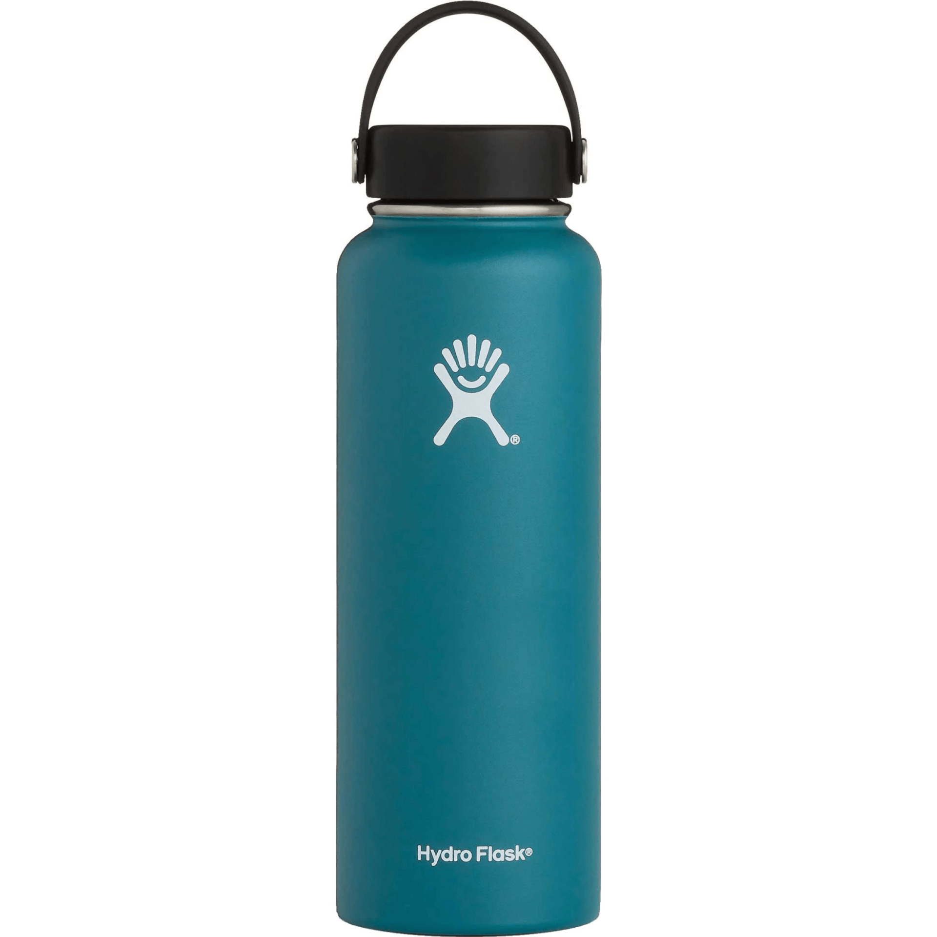 A teal water bottle on a white background.