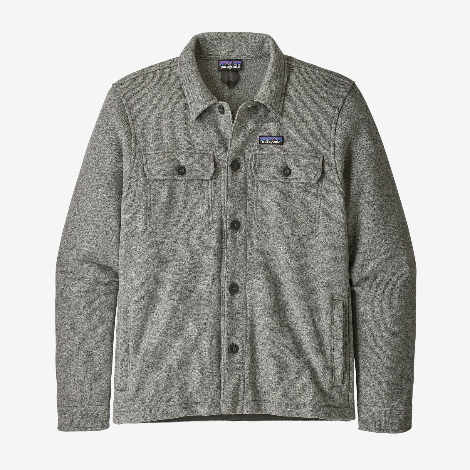 A gray shirt jacket on a gray background.