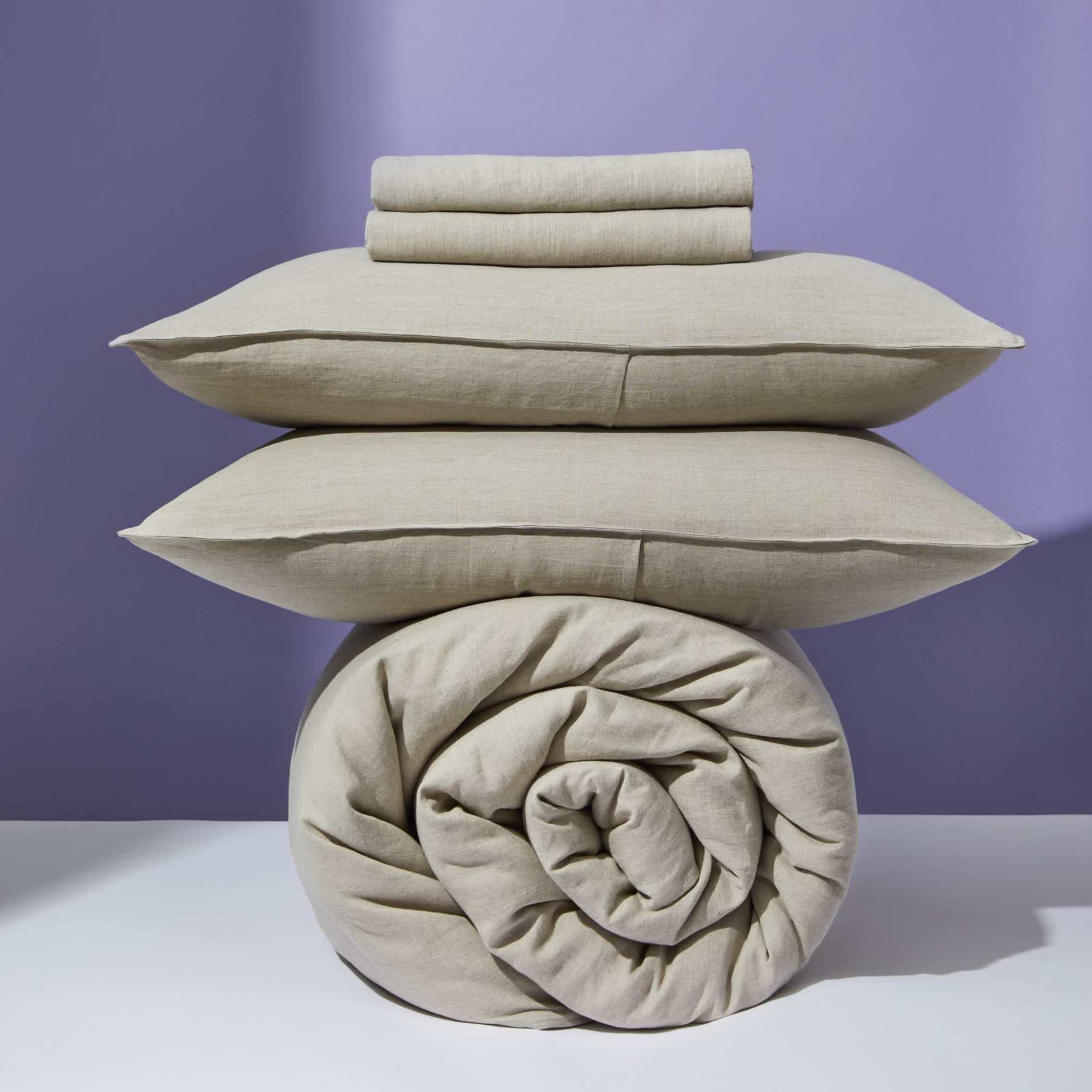 stack of buffy hemp bedding