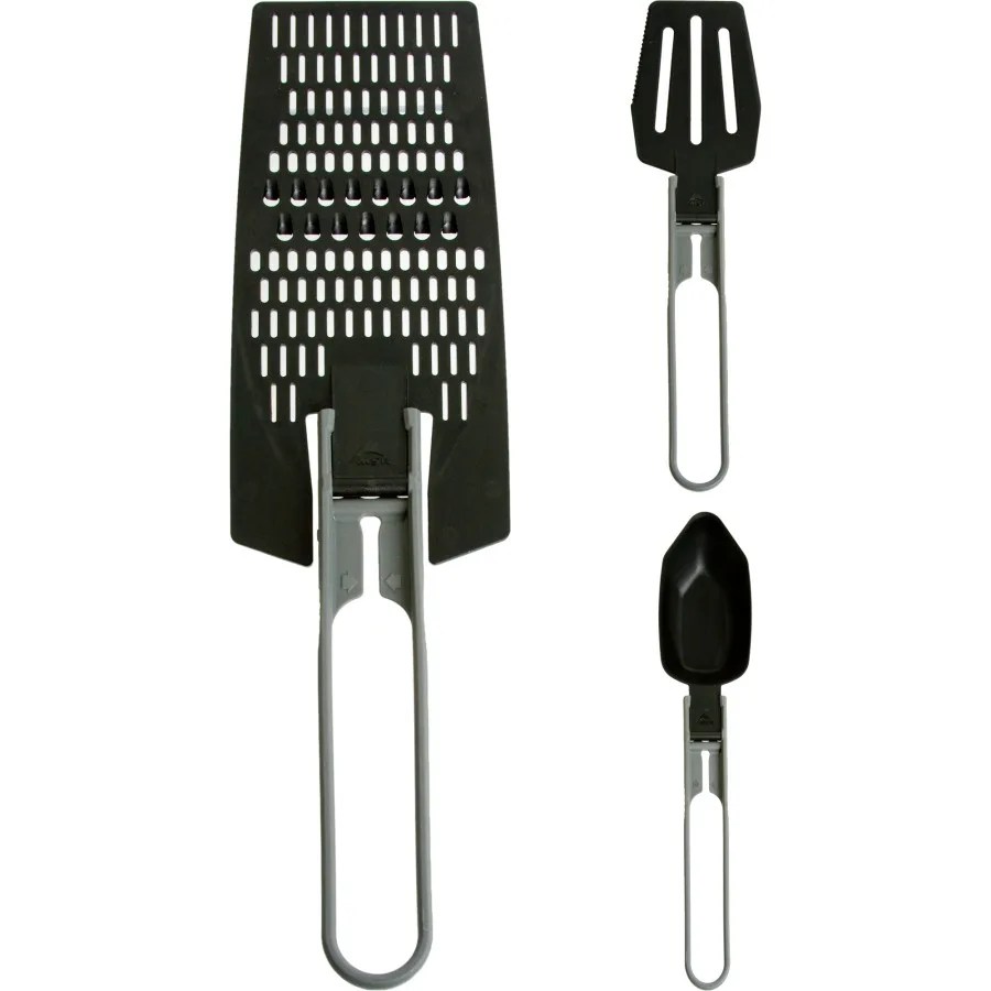 two spatulas and a spoon with folding handles