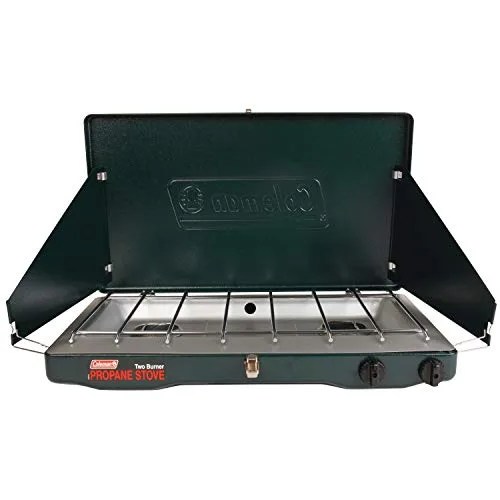 a fold-up, two-burner camping stove