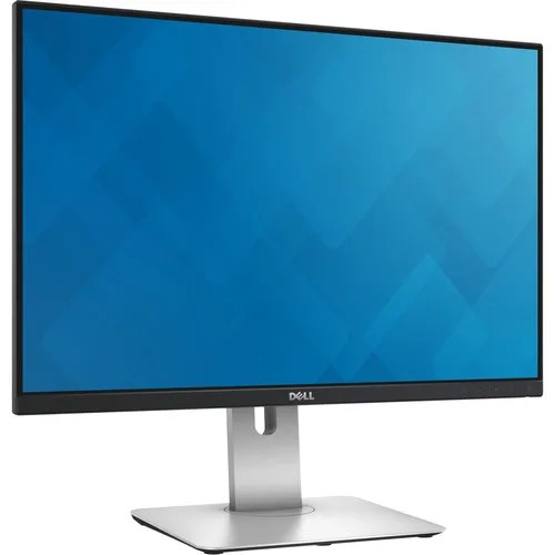 A black and silver computer monitor on a white background.