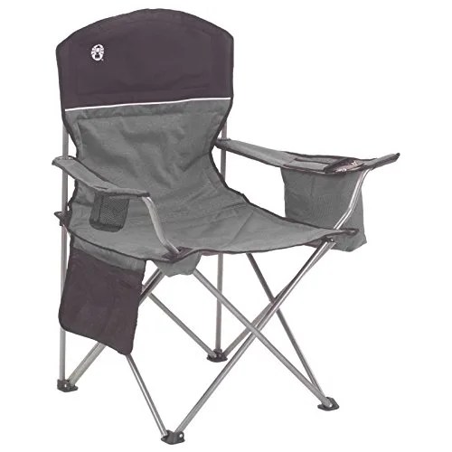 A gray camp chair on a white background.