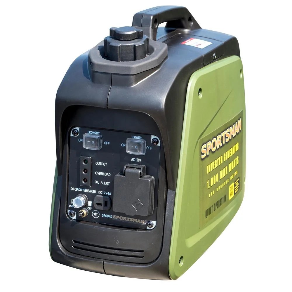 A black and green power generator on a white background.